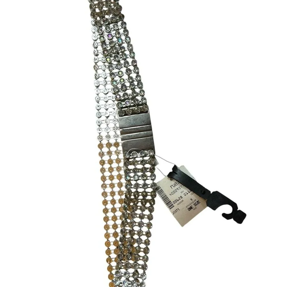 Y2K Club Kid Festival Rhinestone Mesh Statement Waist Belt Silver Deadstock NWT